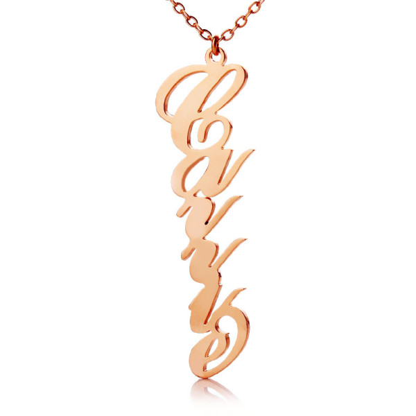 Solid Rose Gold Personalized Vertical Carrie Style Name Necklace - Handmade By AOL Special