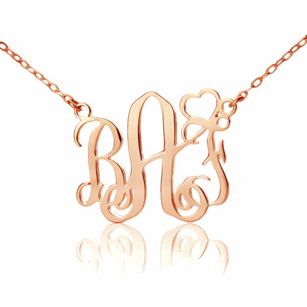 Personalized Initial Monogram Necklace 18ct Solid Rose Gold With Heart - Handmade By AOL Special