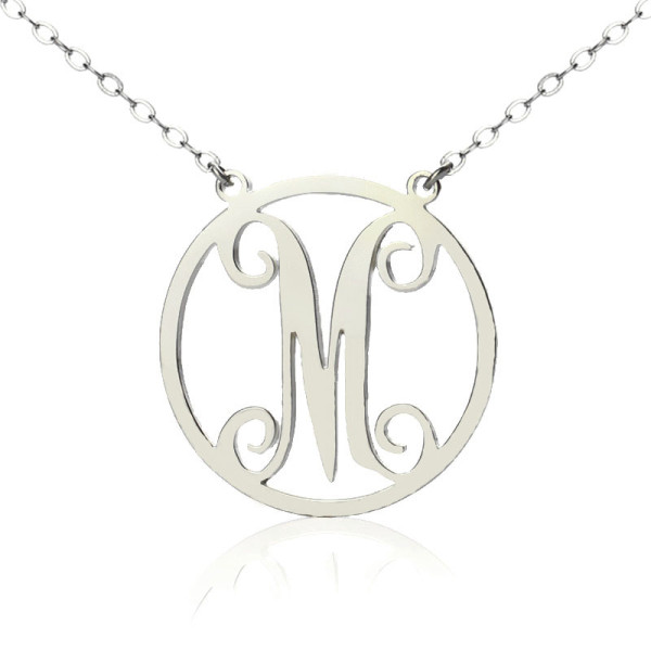 Solid White Gold 18ct Single Initial Circle Monogram Necklace - Handmade By AOL Special