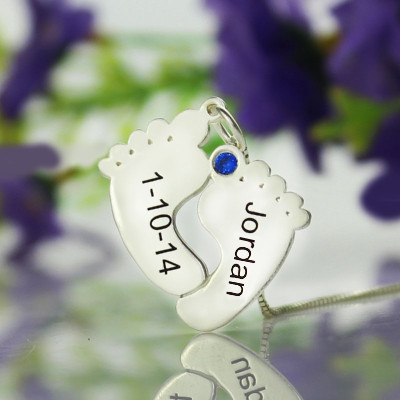 Personalized Memory Feet Necklace with Date Name Sterling Silver - Handmade By AOL Special