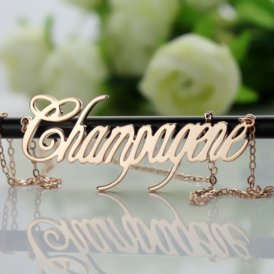 Solid Rose Gold Personalized Champagne Font Name Necklace - Handmade By AOL Special