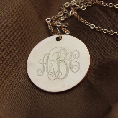 Solid Rose Gold Vine Font Disc Engraved Monogram Necklace - Handmade By AOL Special