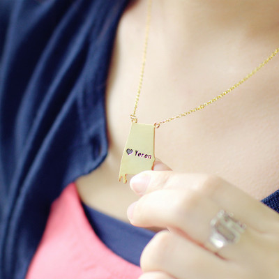 State USA Map Necklace With Heart Name Gold Plated Silver - Handmade By AOL Special