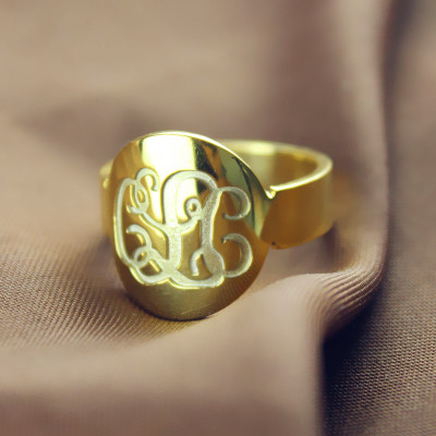Solid Gold Engraved Monogram Itnitial Ring - Handmade By AOL Special