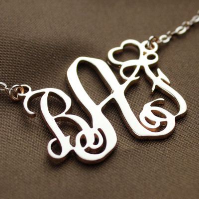 Personalized Initial Monogram Necklace 18ct Solid Rose Gold With Heart - Handmade By AOL Special