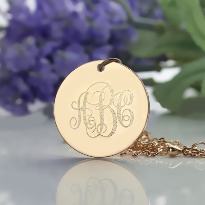 Solid Rose Gold Vine Font Disc Engraved Monogram Necklace - Handmade By AOL Special