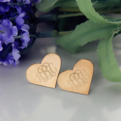 Heart Monogram Earrings Studs Cusotm Solid 18ct Rose Gold - Handmade By AOL Special