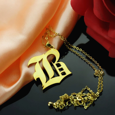 Solid 18ct Gold Plated Old English Style Single Initial Name Necklace - Handmade By AOL Special