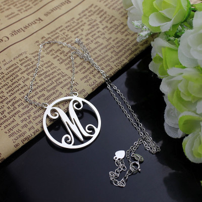 Solid White Gold 18ct Single Initial Circle Monogram Necklace - Handmade By AOL Special