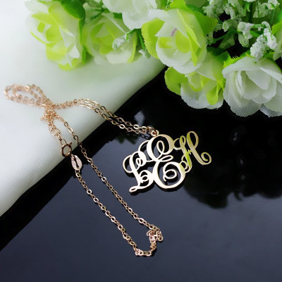 Personalized Vine Font Initial Monogram Necklace 18ct Rose Gold Plated - Handmade By AOL Special