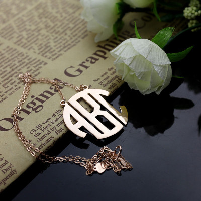 Solid Rose Gold Initial Block Monogram Pendant Necklace - Handmade By AOL Special