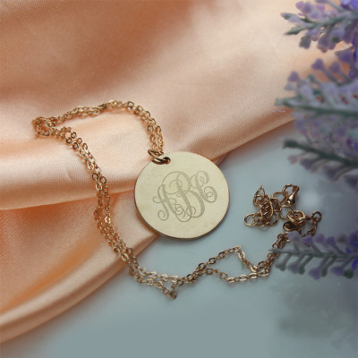 Solid Rose Gold Vine Font Disc Engraved Monogram Necklace - Handmade By AOL Special
