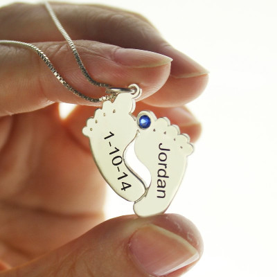 Personalized Memory Feet Necklace with Date Name Sterling Silver - Handmade By AOL Special