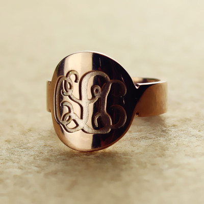 Solid Rose Gold Engraved Monogram Itnitial Ring - Handmade By AOL Special
