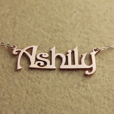 Solid Rose Gold Harrington Font Name Necklace - Handmade By AOL Special