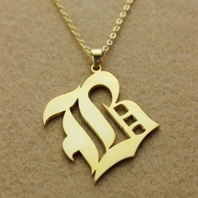 Solid 18ct Gold Plated Old English Style Single Initial Name Necklace - Handmade By AOL Special