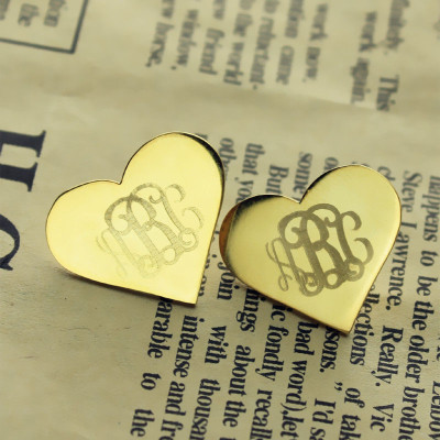 Heart Monogram Earrings Studs Cusotm Solid 18ct Gold - Handmade By AOL Special