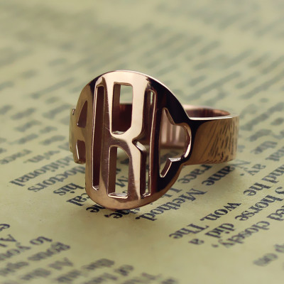 Personalized Circle Block Monogram 3 Initials Ring Solid Rose Gold Ring - Handmade By AOL Special