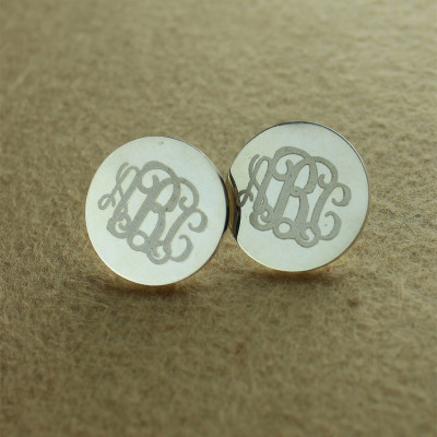 Circle Monogram 3 Initial Earrings Name Earrings Solid 18ct White Gold - Handmade By AOL Special