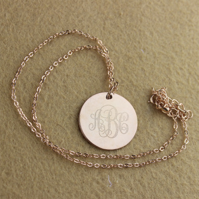 Solid Rose Gold Vine Font Disc Engraved Monogram Necklace - Handmade By AOL Special