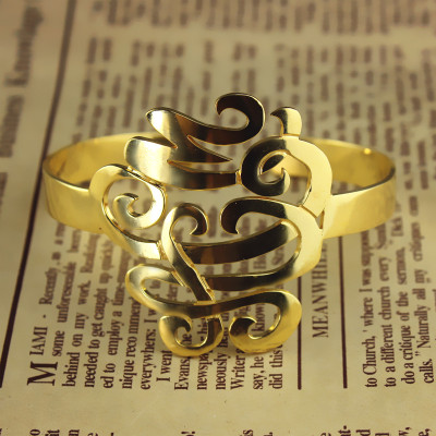 Monogram Cuff Bracelet Hand Write 18ct Gold Plated - Handmade By AOL Special