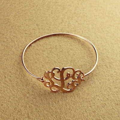 Rose Gold Monogram Initial Bangle Bracelet 1.25 Inch - Handmade By AOL Special