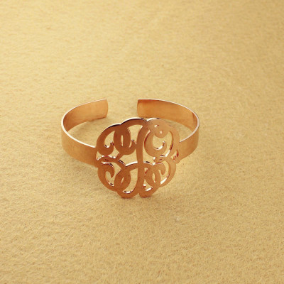 AOL Special - Rose Gold Monogram Initial Bangle Bracelet 1.25 Inch
