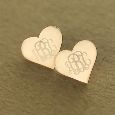 Heart Monogram Earrings Studs Cusotm Solid 18ct Rose Gold - Handmade By AOL Special