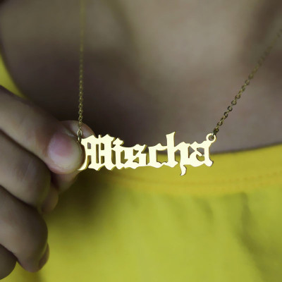 Mischa Barton Old English Font Name Necklace 18ct Gold Plated - Handmade By AOL Special