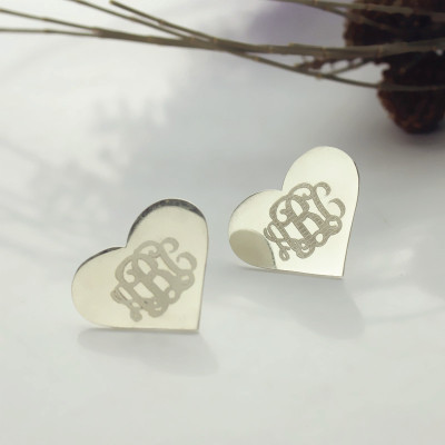Heart Monogram Stud Earrings Sterling Silver - Handmade By AOL Special