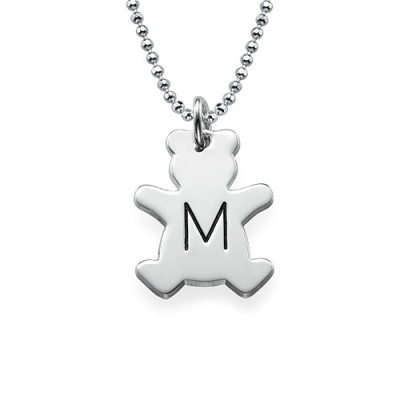 Teddy Bear Necklace with Initial in Silver - Handmade By AOL Special