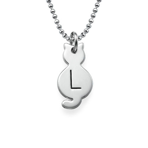 Tiny Cat Necklace with Initial in Sterling Silver - Handmade By AOL Special