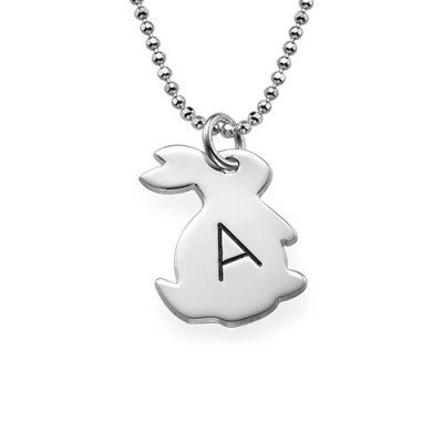 Tiny Rabbit Necklace with Initial in Silver - Handmade By AOL Special