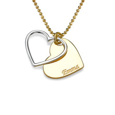 Personalized Two Tone Heart Necklace for Couples - Handmade By AOL Special
