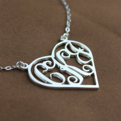 Heart Monogram Necklace Sterling Silver - Handmade By AOL Special