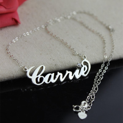 Sterling Silver Carrie Name Necklace With Birthstone - Handmade By AOL Special