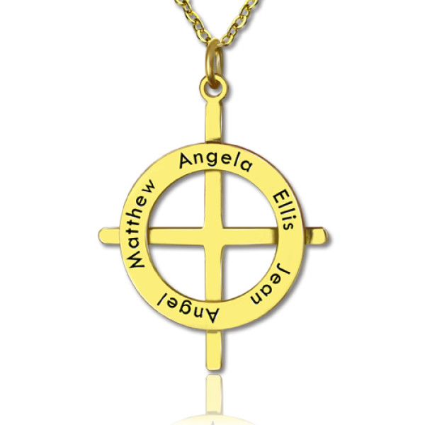 Gold Plated Silver Latin Style Circle Cross Necklace with Any Names - Handmade By AOL Special