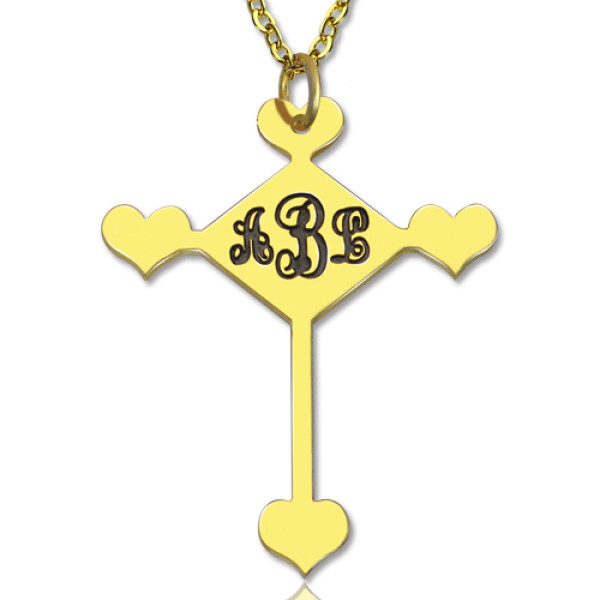 Engraved Cross Monogram Necklace 18ct Gold Plated - Handmade By AOL Special