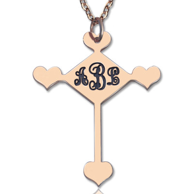 Custom 18ct Rose Gold Plated Cross Monogram Necklace - Handmade By AOL Special