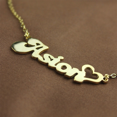 Personalized BANANA Font Heart Shape Name Necklace Solid Gold - Handmade By AOL Special