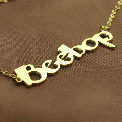 Solid Gold 18ct Personalized Beetle font Letter Name Necklace - Handmade By AOL Special