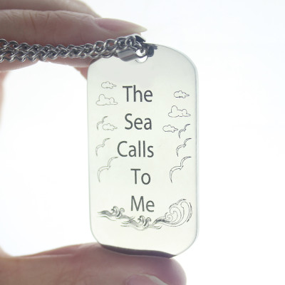 Man's Dog Tag Ocean Theme Name Necklace - Handmade By AOL Special