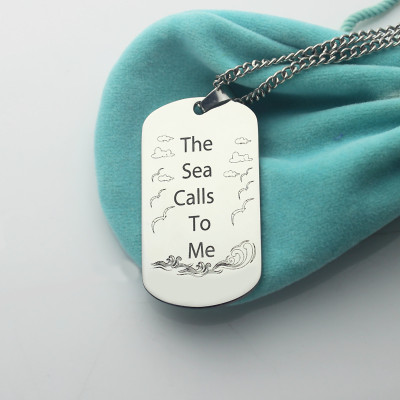 Man's Dog Tag Ocean Theme Name Necklace - Handmade By AOL Special