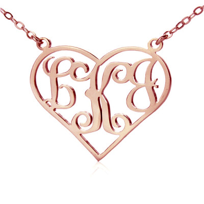 18ct Rose Gold Plated Initial Monogram Personalized Heart Necklace - Handmade By AOL Special