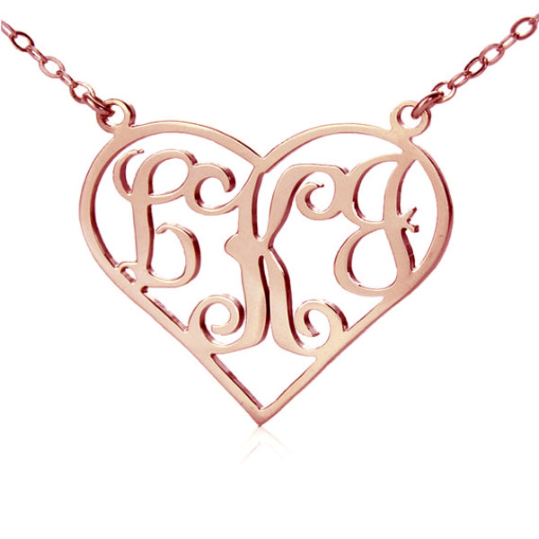 18ct Rose Gold Plated Initial Monogram Personalized Heart Necklace - Handmade By AOL Special