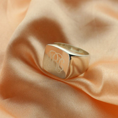 Engraved Square Designs Monogram Ring Sterling Silver - Handmade By AOL Special
