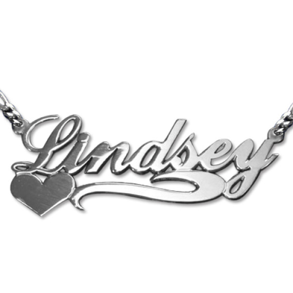 Double Thickness Side Heart Silver Name Necklace - Handmade By AOL Special