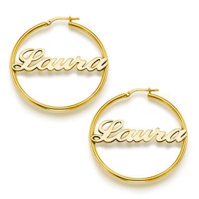 18ct Gold Plated Silver Hoop Name Earrings - Handmade By AOL Special