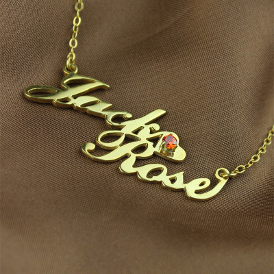 Gold Double Nameplate Necklace Carrie Style - Handmade By AOL Special