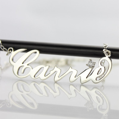 Sterling Silver Carrie Name Necklace With Birthstone - Handmade By AOL Special